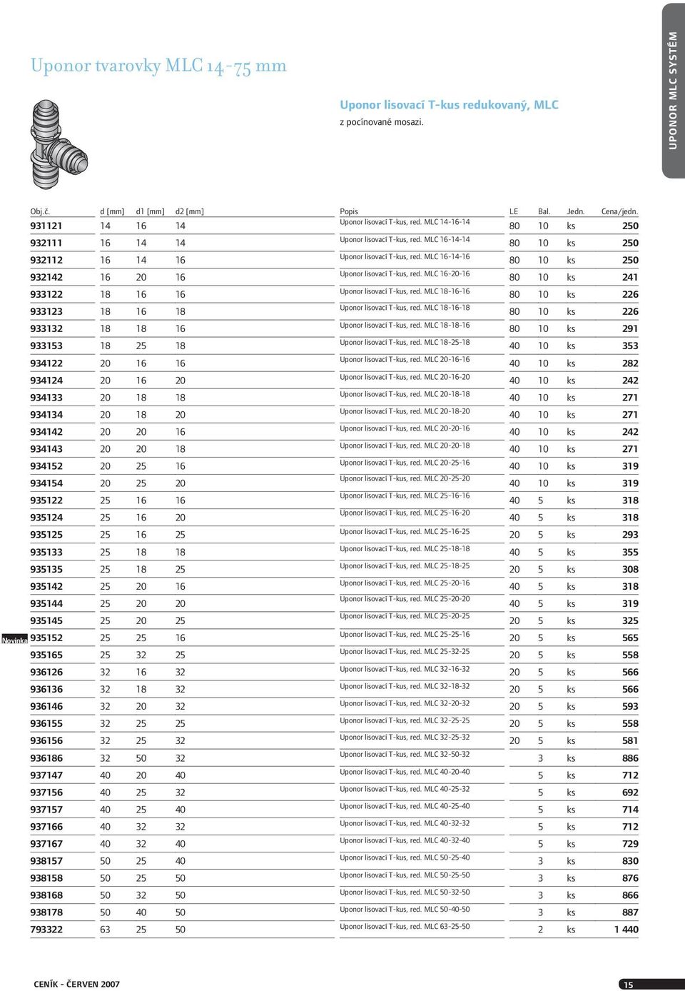 MLC 16-14-16 80 10 ks 250 932142 16 20 16 Uponor lisovací T-kus, red. MLC 16-20-16 80 10 ks 241 933122 18 16 16 Uponor lisovací T-kus, red.