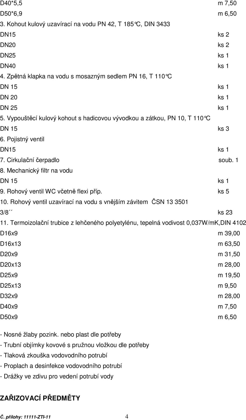 Pojistný ventil DN15 ks 1 7. Cirkulační čerpadlo soub. 1 8. Mechanický filtr na vodu DN 15 ks 1 9. Rohový ventil WC včetně flexi příp. ks 5 10.