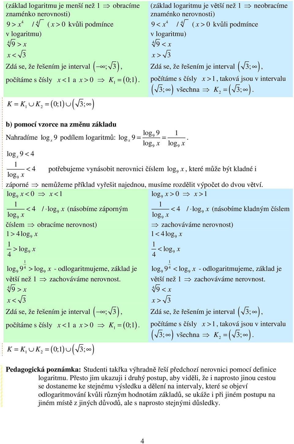 všechna ( ; ) K. b) pomocí vzorce na změnu základu log Nahradíme log podílem logaritmů: log log log.