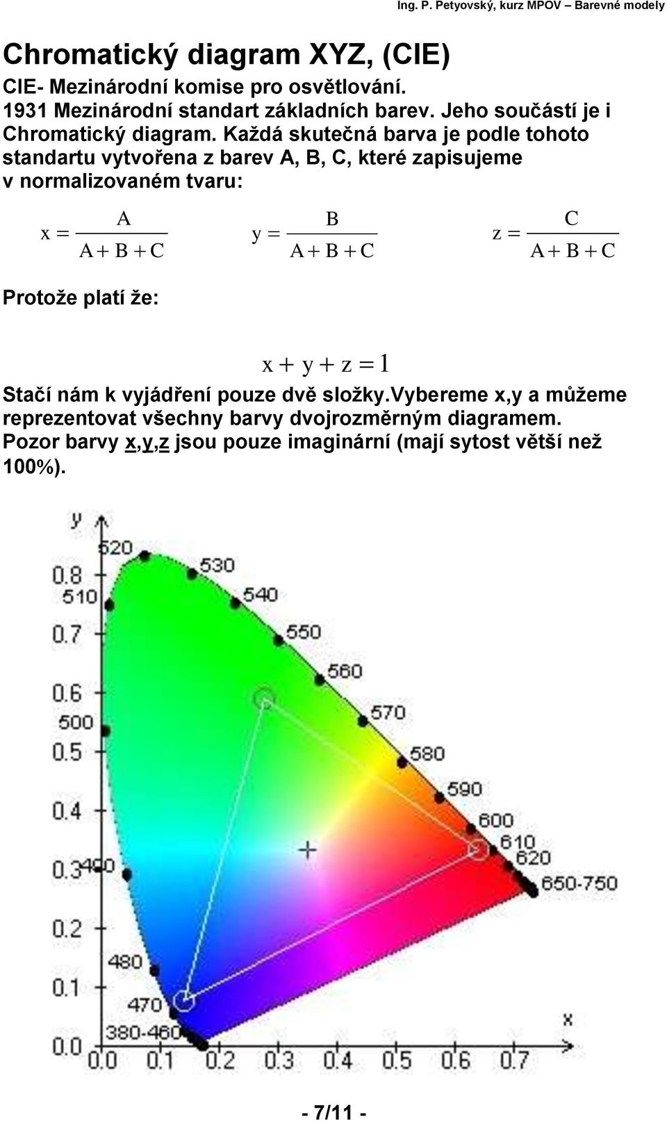 Každá skutečná barva je podle tohoto standartu vytvořena z barev A, B, C, které zapisujeme v normalizovaném tvaru: x A A B C y B