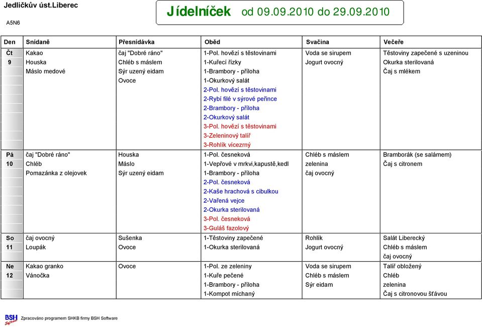 mlékem Ovoce 1-Okurkový salát 2-Rybí filé v sýrové peřince 2-Okurkový salát 3-Zeleninový talíř 3-Rohlík vícezrný Pá čaj "Dobré ráno" Houska 1-Pol.