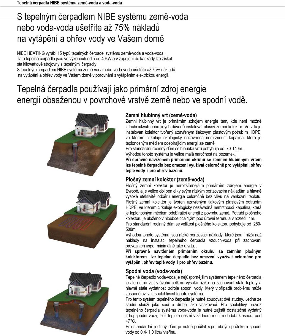 S tepelným čerpadlem NIBE systému země-voda nebo voda-voda ušetříte až 75% nákladů na vytápění a ohřev vody ve Vašem domě v porovnání s vytápěním elektrickou energií.