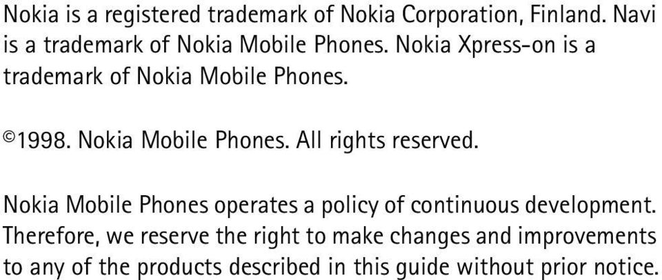 1998. Nokia Mobile Phones. All rights reserved.