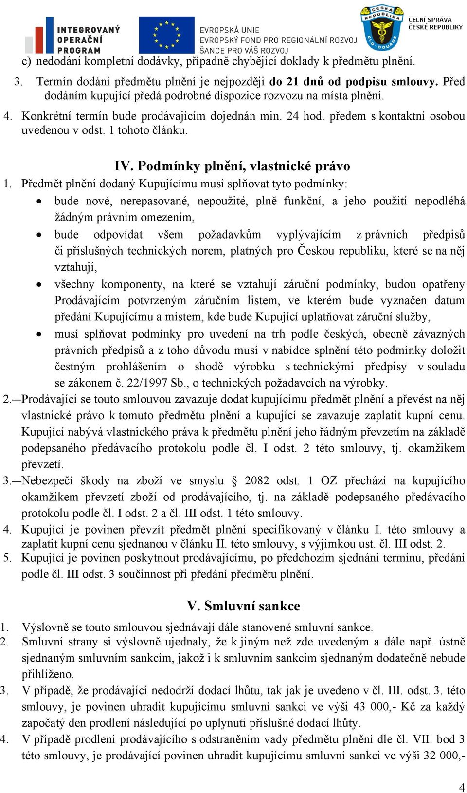 Podmínky plnění, vlastnické právo 1.
