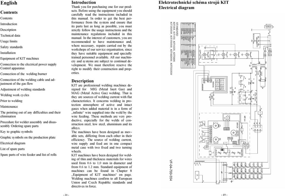 any difficulties and their elimination Procedure for welder assembly and disassembly Ordering spare parts Key to graphic symbols Graphic symbols on the production plate Electrical diagram List of