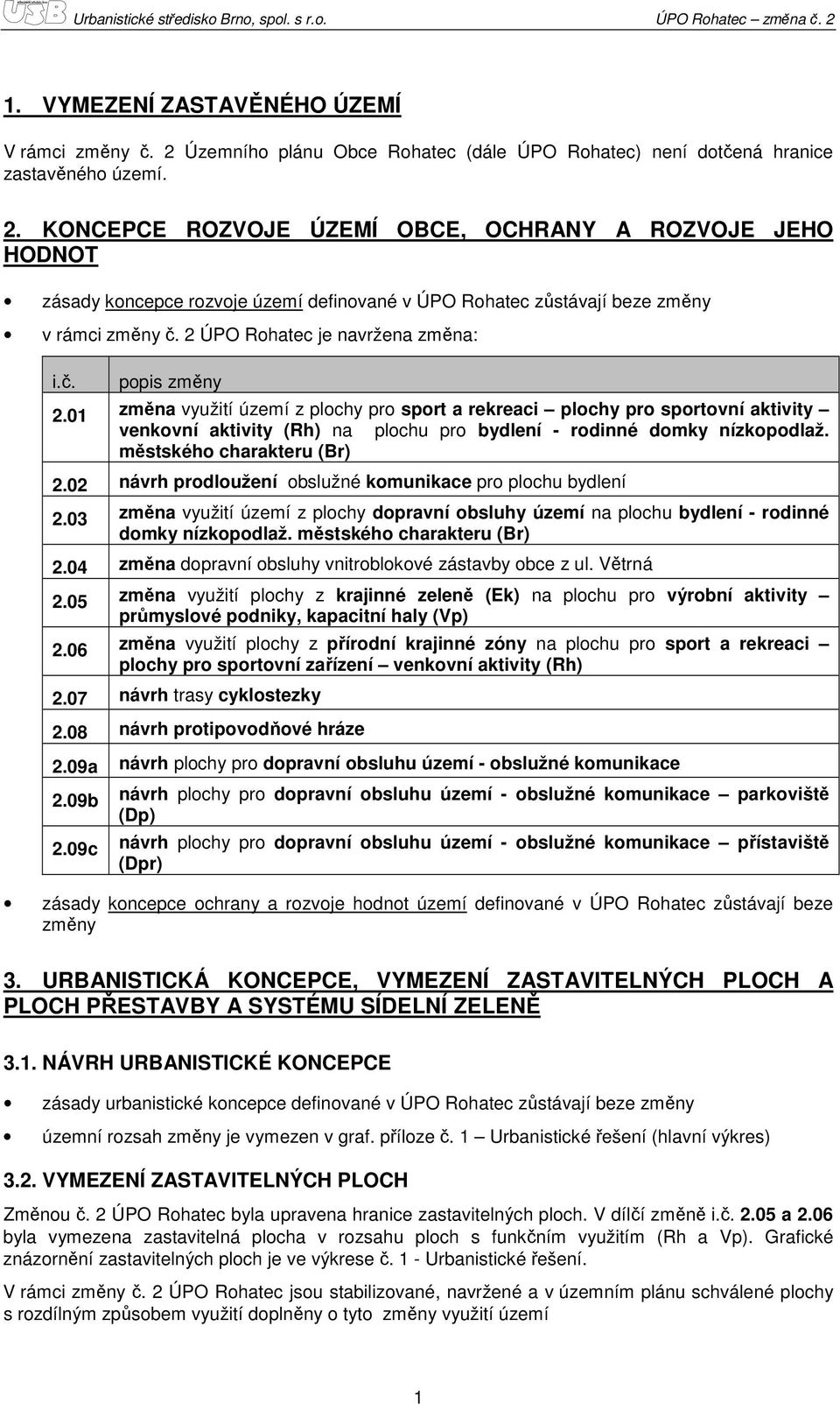 2 ÚPO Rhatec je navržena změna: i.č. ppis změny 2.01 změna využití území z plchy pr sprt a rekreaci plchy pr sprtvní aktivity venkvní aktivity (Rh) na plchu pr bydlení - rdinné dmky nízkpdlaž.