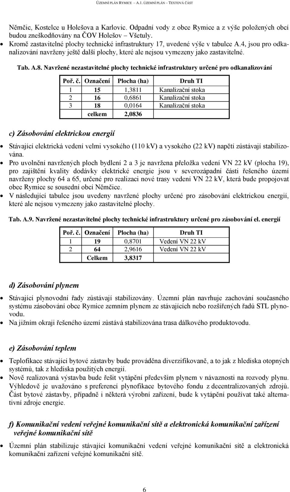 Navržené nezastavitelné plochy technické infrastruktury určené pro odkanalizování Poř. č.