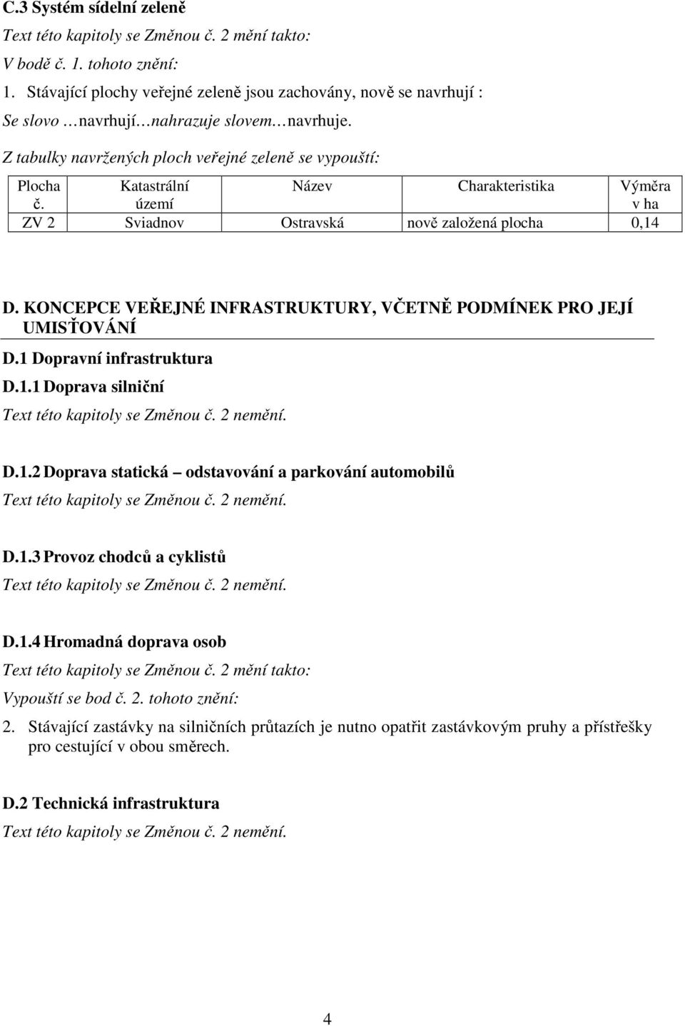 KONCEPCE VEŘEJNÉ INFRASTRUKTURY, VČETNĚ PODMÍNEK PRO JEJÍ UMISŤOVÁNÍ D.1 Dopravní infrastruktura D.1.1 Doprava silniční Text této kapitoly se Změnou č. 2 nemění. D.1.2 Doprava statická odstavování a parkování automobilů Text této kapitoly se Změnou č.