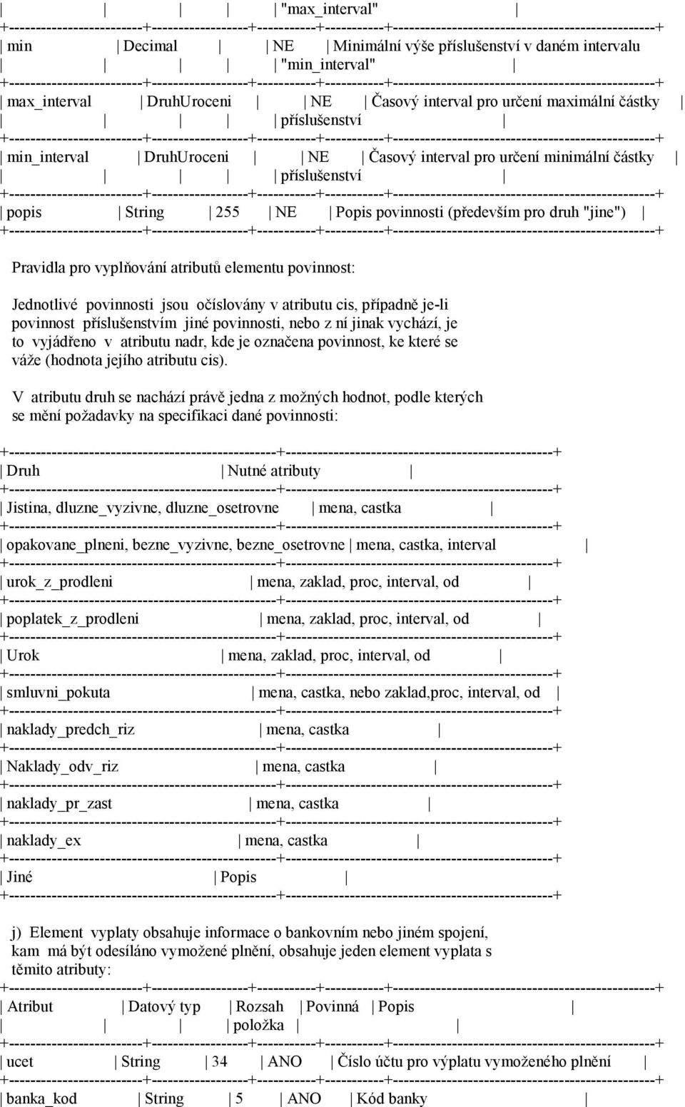 Jednotlivé povinnosti jsou očíslovány v atributu cis, případně je-li povinnost příslušenstvím jiné povinnosti, nebo z ní jinak vychází, je to vyjádřeno v atributu nadr, kde je označena povinnost, ke