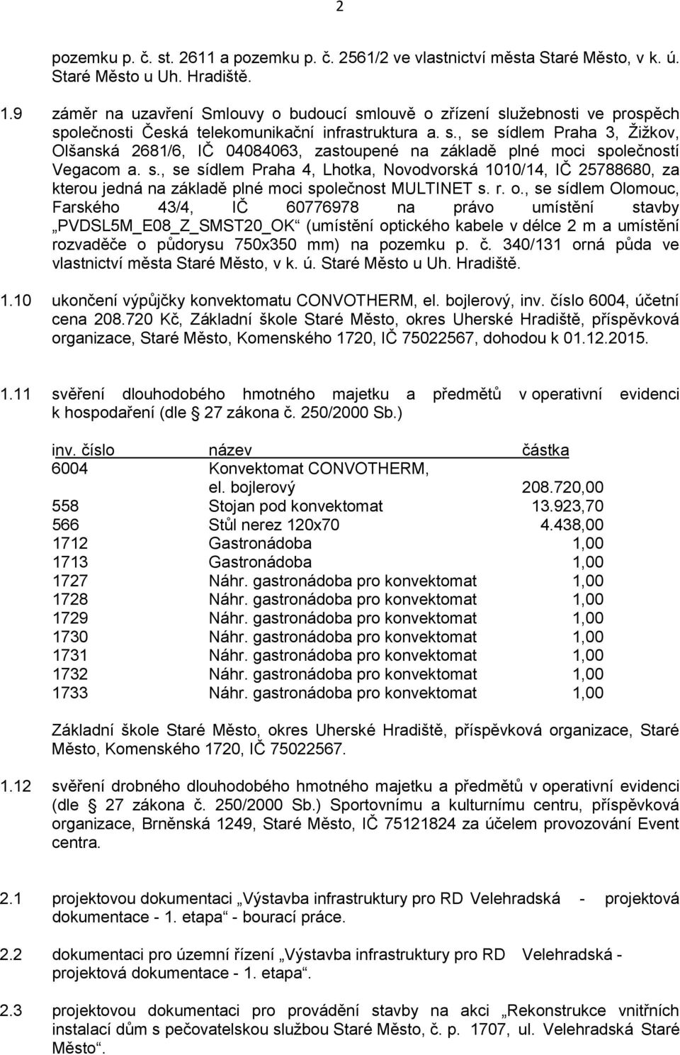 s., se sídlem Praha 4, Lhotka, Novodvorská 1010/14, IČ 25788680, za kterou jedná na základě plné moci společnost MULTINET s. r. o.