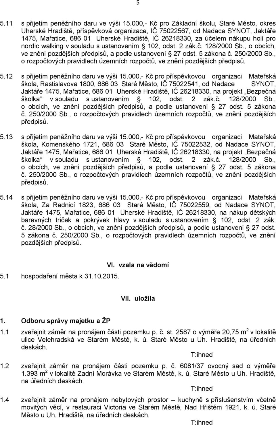 holí pro nordic walking v souladu s ustanovením 102, odst. 2 zák.č. 128/2000 Sb., o obcích, ve znění pozdějších předpisů, a podle ustanovení 27 odst. 5 zákona č. 250/2000 Sb.