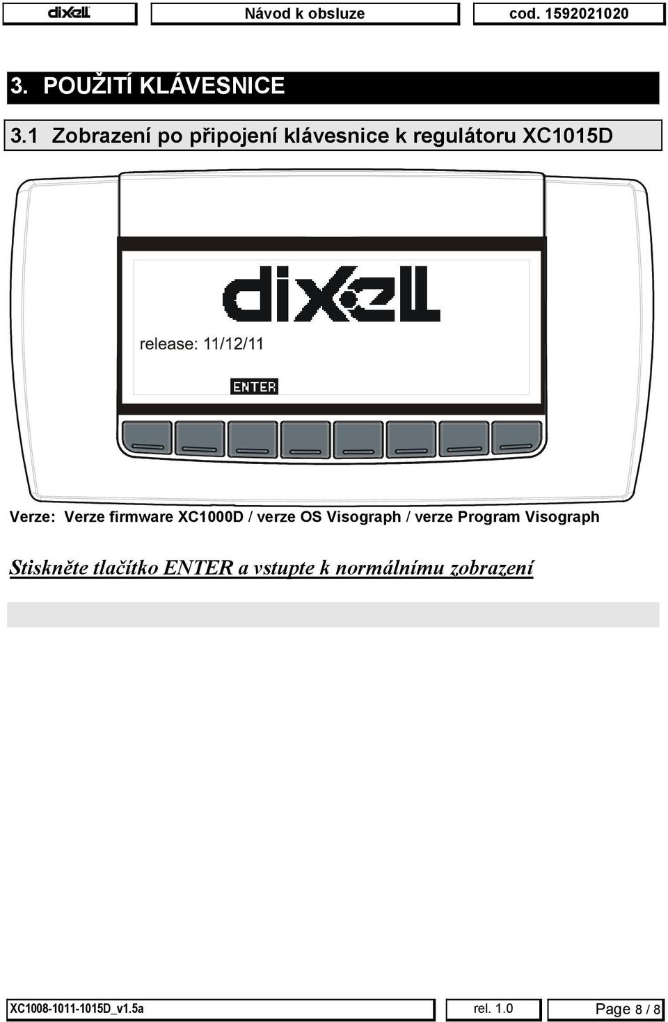 Verze firmware 1000D / verze OS Visograph / verze Program