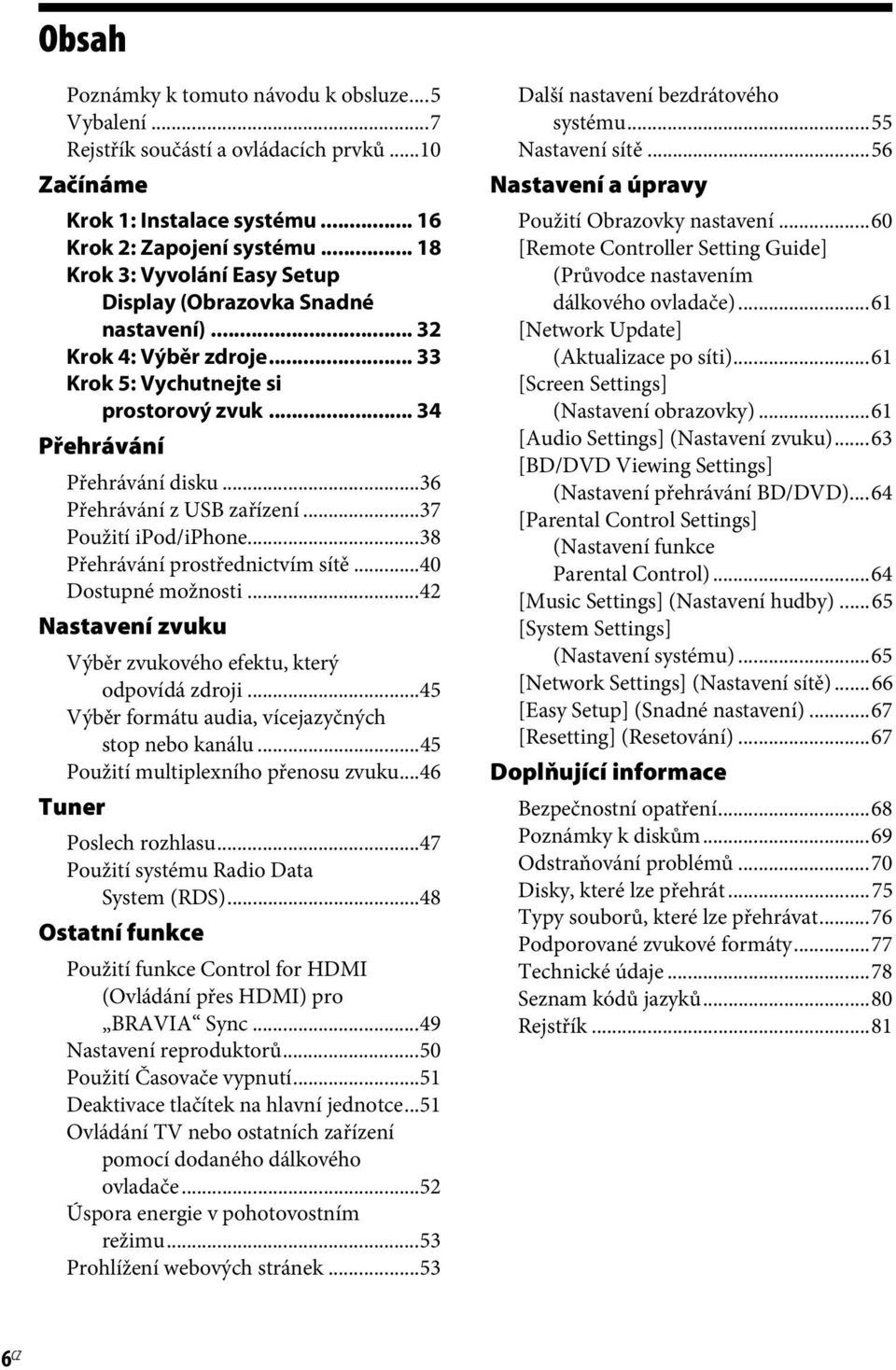 ..36 Přehrávání z USB zařízení...37 Použití ipod/iphone...38 Přehrávání prostřednictvím sítě...40 Dostupné možnosti...42 Nastavení zvuku Výběr zvukového efektu, který odpovídá zdroji.