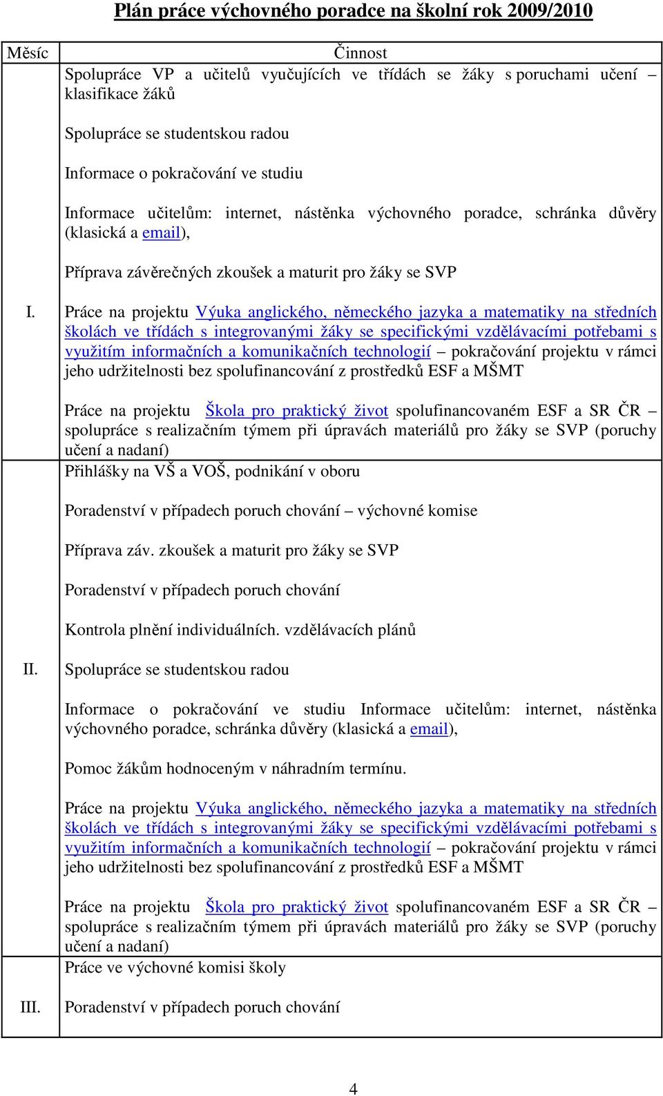 zkoušek a maturit pro žáky se SVP Kontrola plnění individuálních. vzdělávacích plánů II.