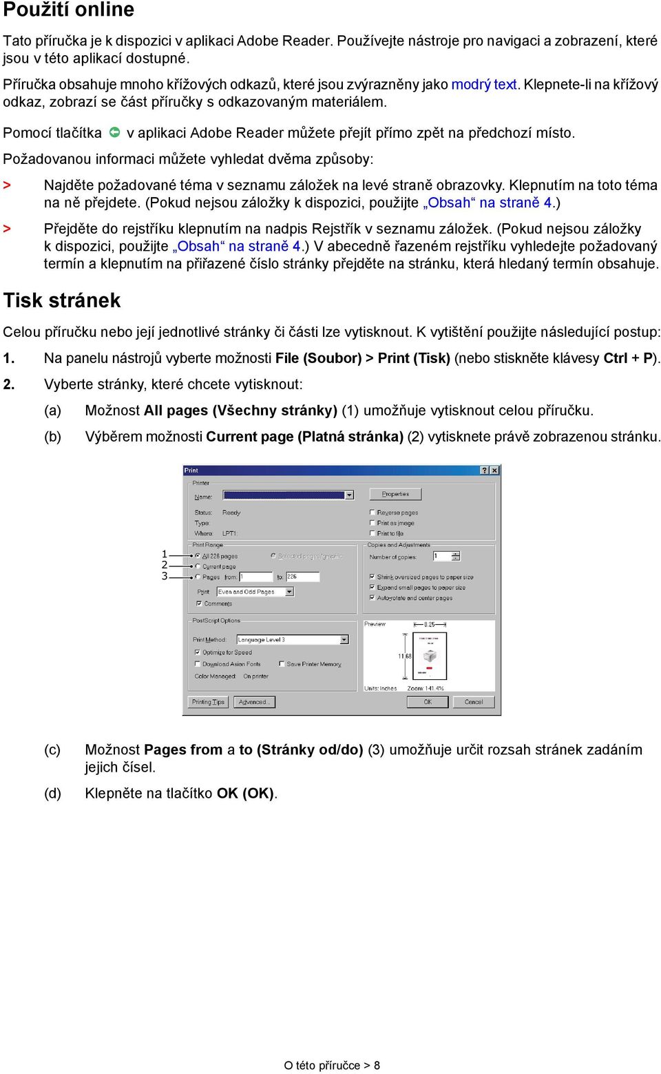 Pomocí tlačítka v aplikaci Adobe Reader můžete přejít přímo zpět na předchozí místo.