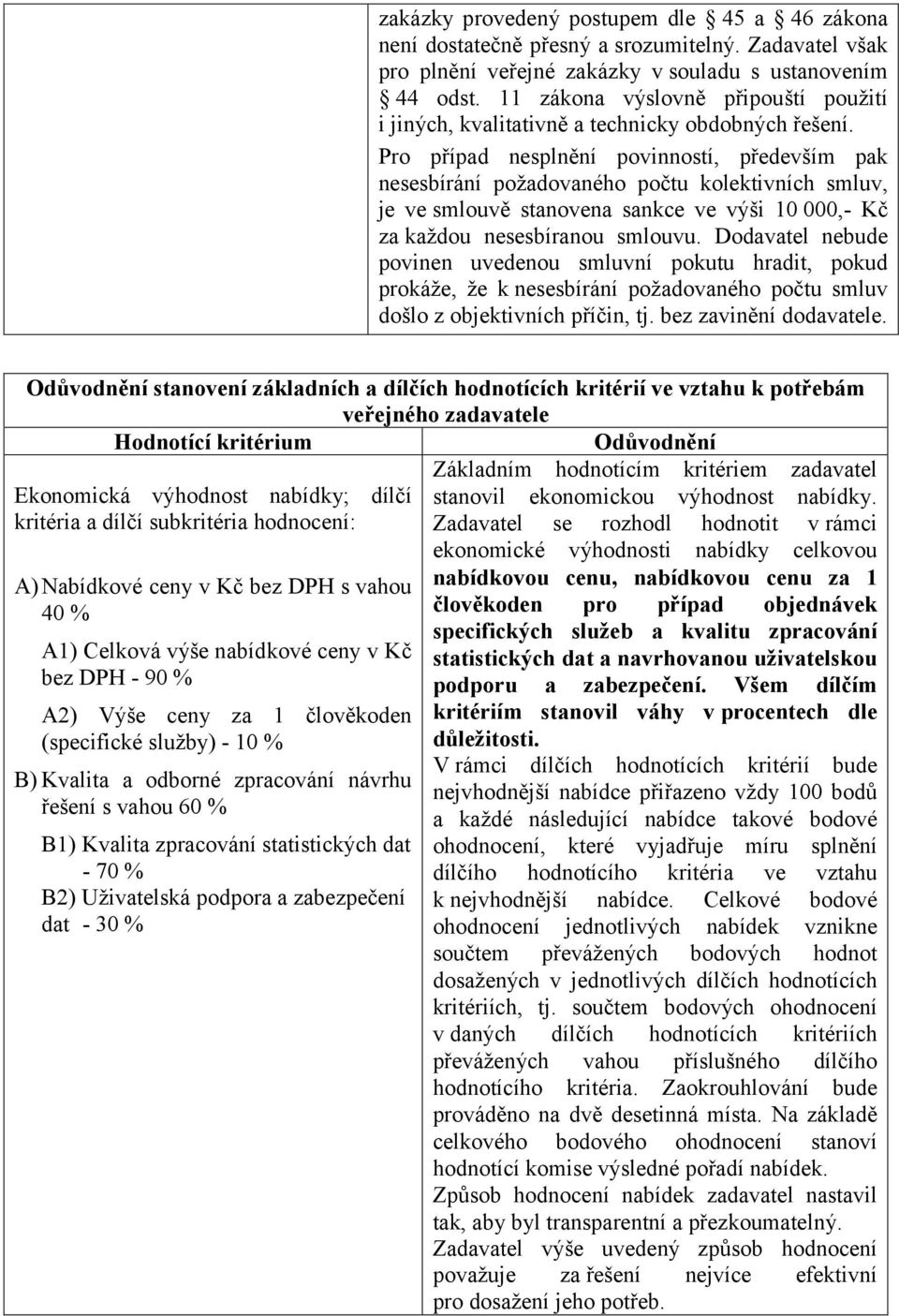 Pro případ nesplnění povinností, především pak nesesbírání požadovaného počtu kolektivních smluv, je ve smlouvě stanovena sankce ve výši 10 000,- Kč za každou nesesbíranou smlouvu.