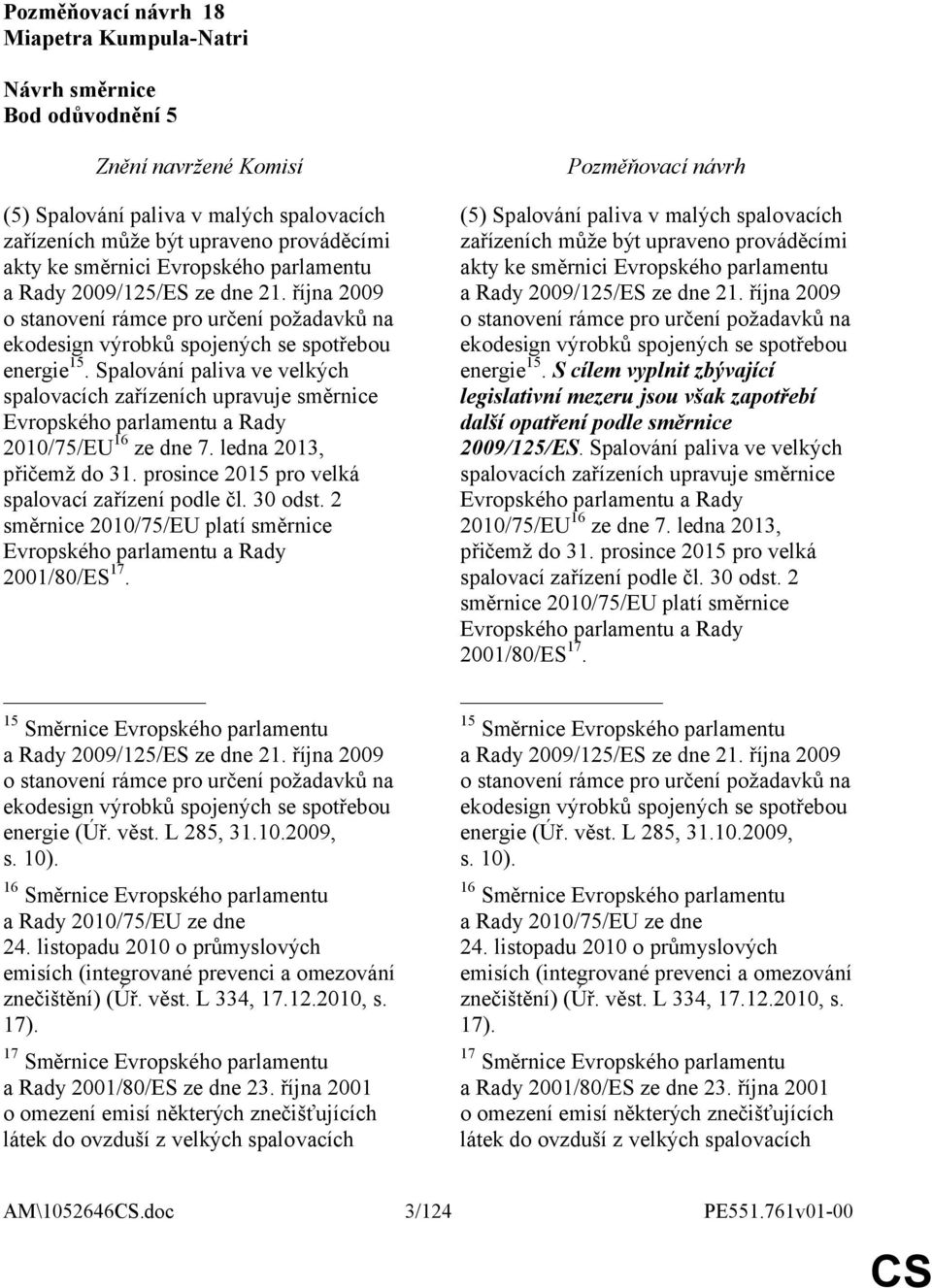 Spalování ve velkých spalovacích zařízeních upravuje směrnice Evropského parlamentu a Rady 2010/75/EU 16 ze dne 7. ledna 2013, přičemž do 31. prosince 2015 pro velká spalovací zařízení podle čl.