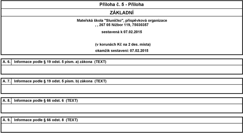 Informace podle 19 odst. 5 písm. b) zákona (TEXT) A.