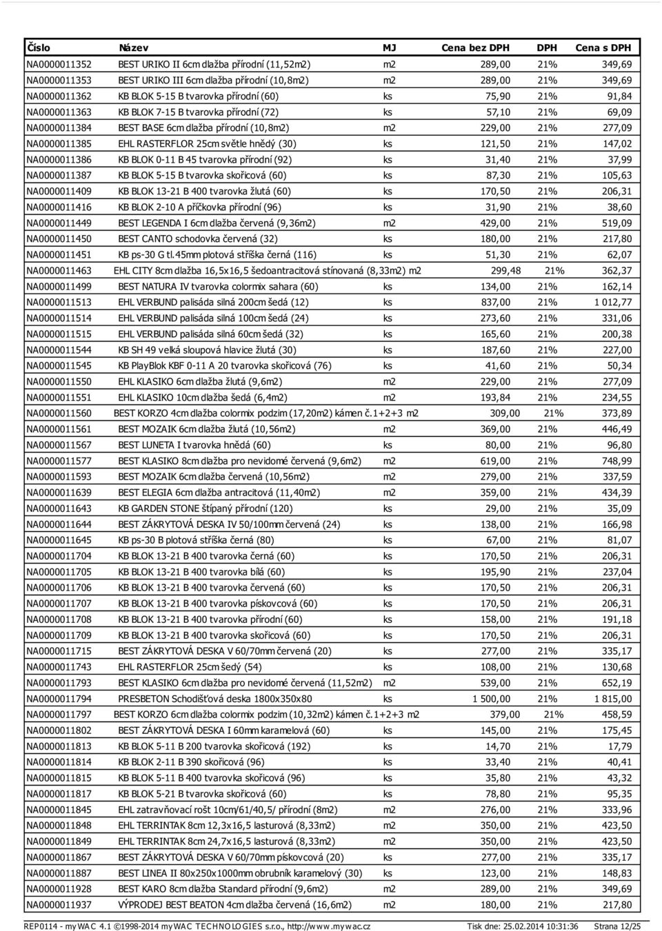 RASTERFLOR 25cm světle hnědý (30) ks 121,50 21% 147,02 NA0000011386 KB BLOK 0-11 B 45 tvarovka přírodní (92) ks 31,40 21% 37,99 NA0000011387 KB BLOK 5-15 B tvarovka skořicová (60) ks 87,30 21% 105,63