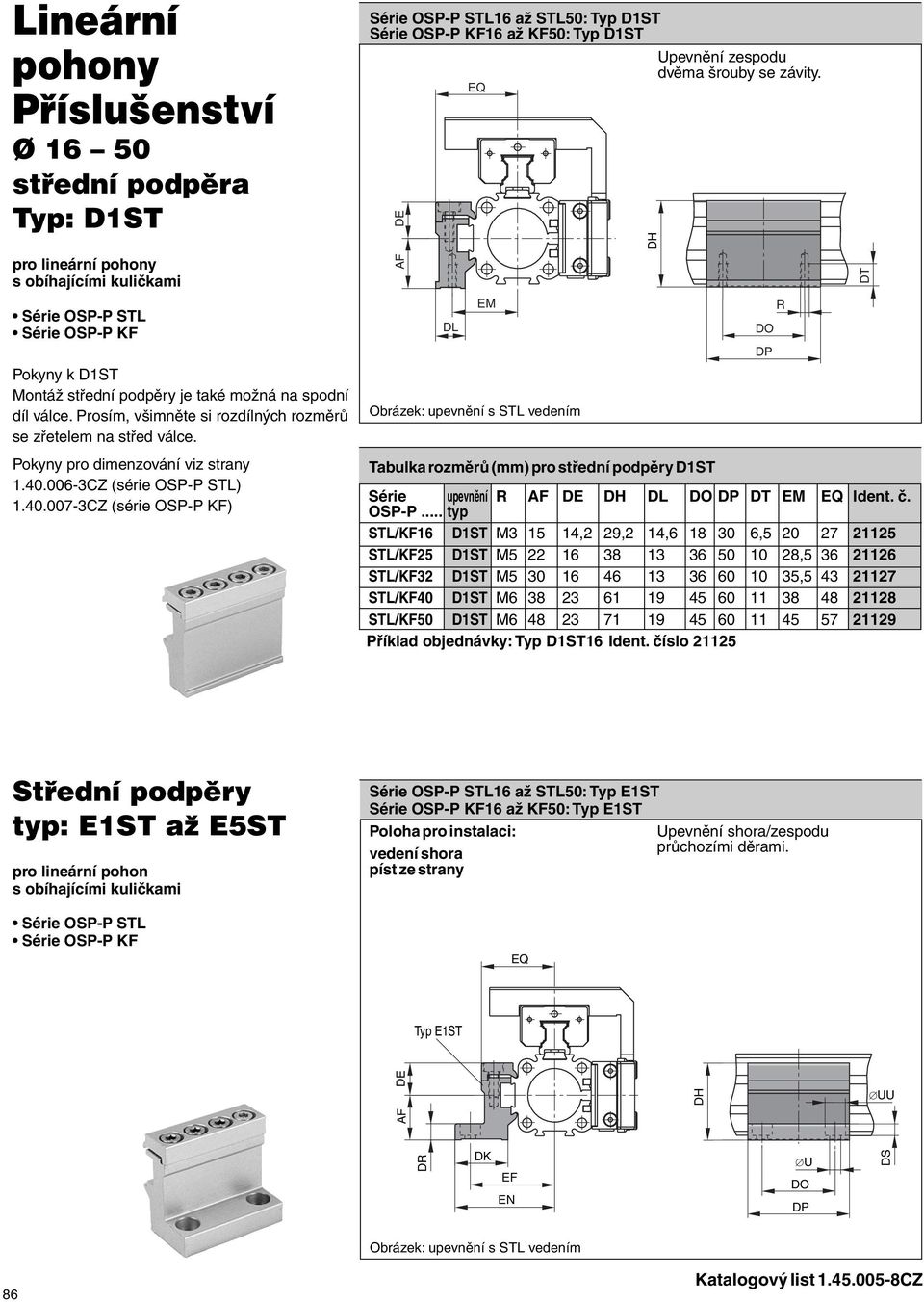 Série OSP-P STL16 až STL50: Typ D1ST Série OSP-P KF16 až KF50: Typ D1ST DE DL EQ EM Obrázek: upevnění s STL vedením DH Upevnění zespodu dvěma šrouby se závity.
