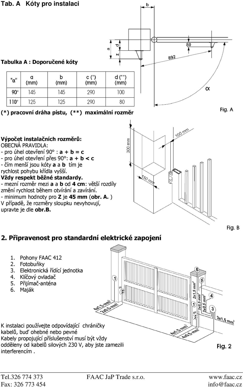 - mezní rozměr mezi a a b od 4 cm: větší rozdíly změní rychlost během otvírání a zavírání. - minimum hodnoty pro Z je 45 mm (obr. A. ) V případě, že rozměry sloupku nevyhovují, upravte je dle obr.b. 2.