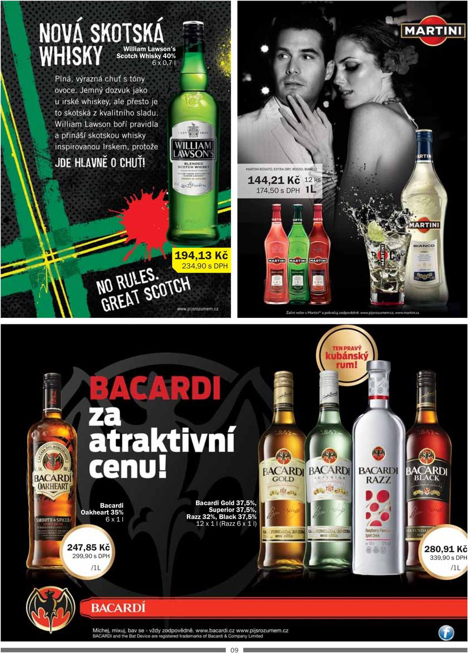 35% Bacardi Gold 37,5%, Superior 37,5%, Razz 32%, Black