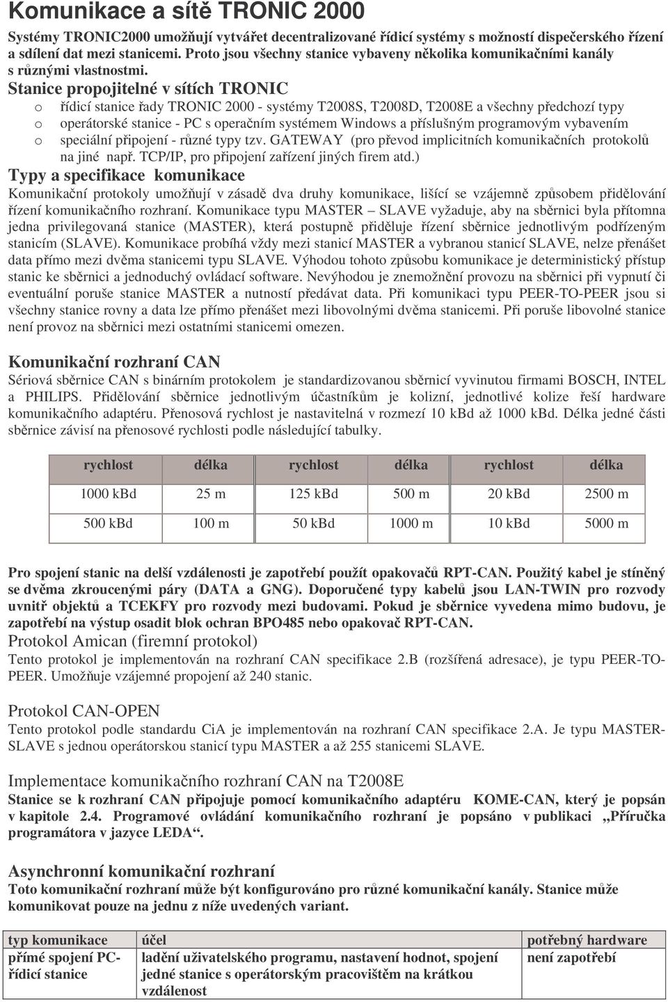 Stanice propojitelné v sítích TRONIC o řídicí stanice řady TRONIC 2000 - systémy T2008S, T2008D, T2008E a všechny předchozí typy o operátorské stanice - PC s operačním systémem Windows a příslušným