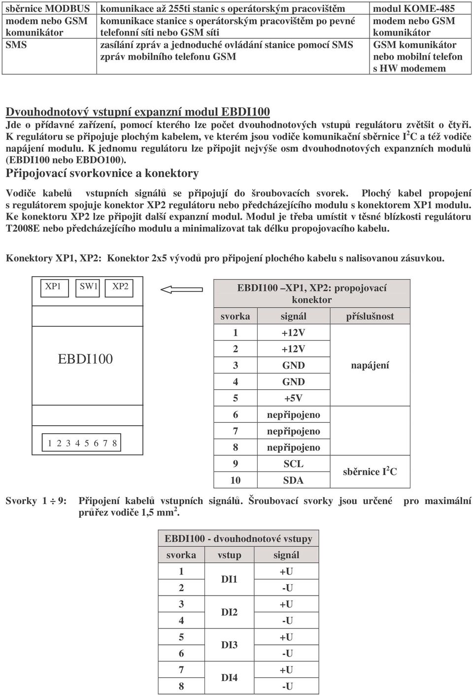 modul EBDI100 Jde o přídavné zařízení, pomocí kterého lze počet dvouhodnotových vstupů regulátoru zvětšit o čtyři.