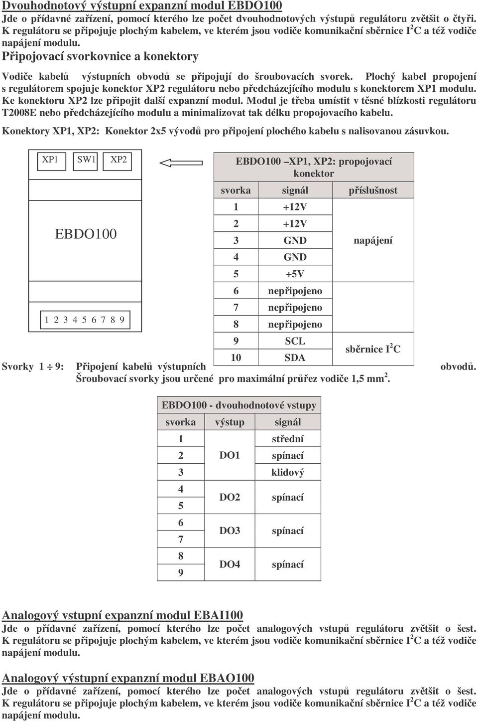 Připojovací svorkovnice a konektory Vodiče kabelů výstupních obvodů se připojují do šroubovacích svorek.