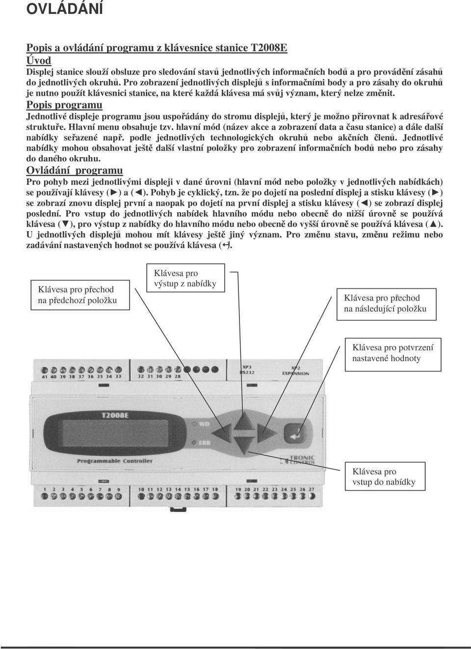 Popis programu Jednotlivé displeje programu jsou uspořádány do stromu displejů, který je možno přirovnat k adresářové struktuře. Hlavní menu obsahuje tzv.