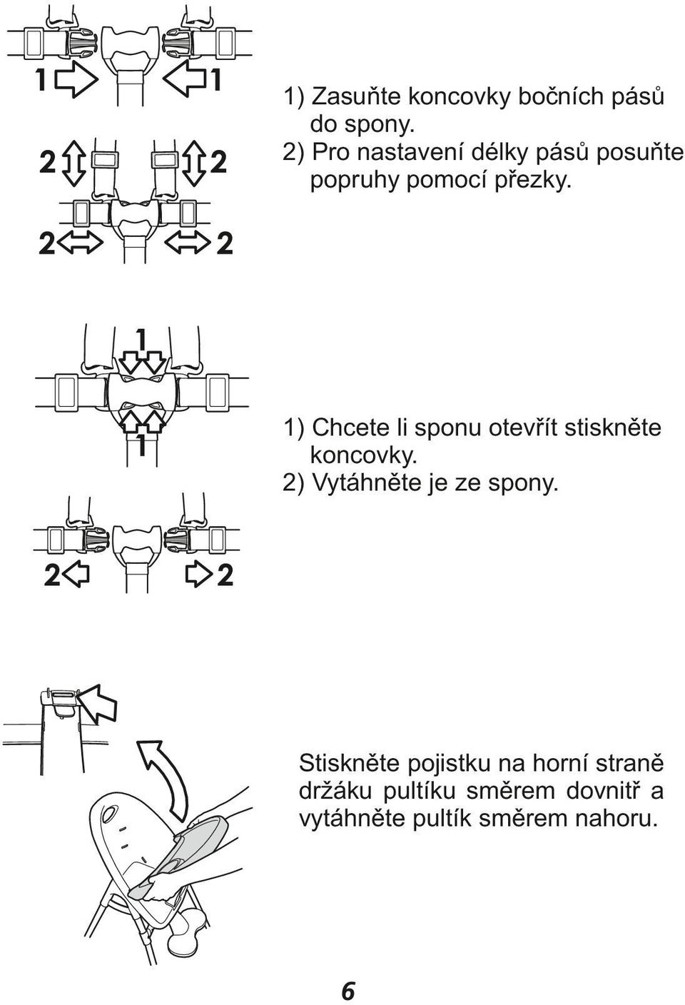 1) Chcete li sponu otevřít stiskněte koncovky.