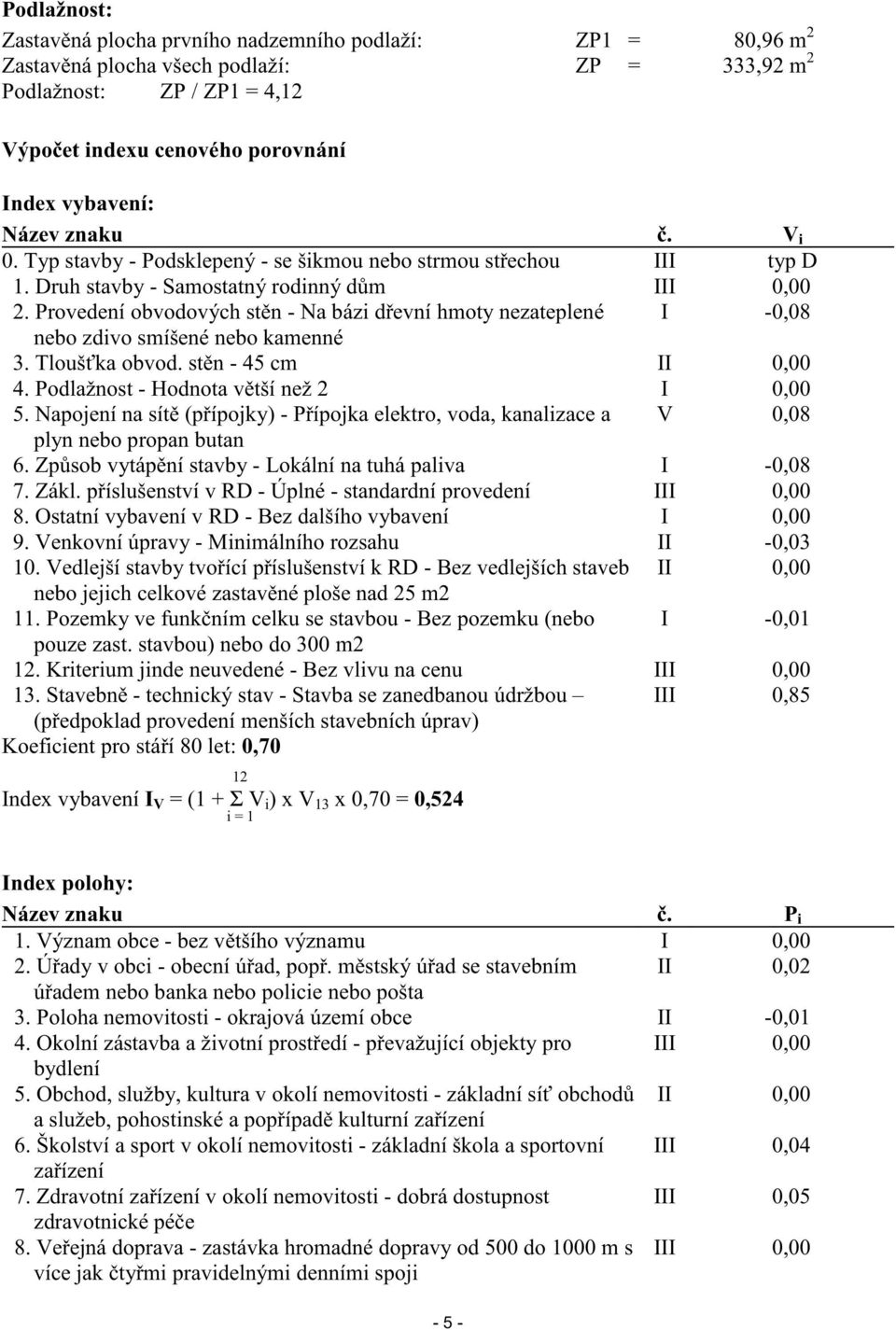 Provedení obvodových st n - Na bázi d evní hmoty nezateplené I -0,08 nebo zdivo smíšené nebo kamenné 3. Tlouš ka obvod. st n - 45 cm II 0,00 4. Podlažnost - Hodnota v tší než 2 I 0,00 5.