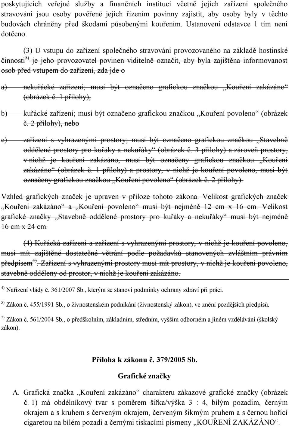 (3) U vstupu do zařízení společného stravování provozovaného na základě hostinské činnosti 5) je jeho provozovatel povinen viditelně označit, aby byla zajištěna informovanost osob před vstupem do