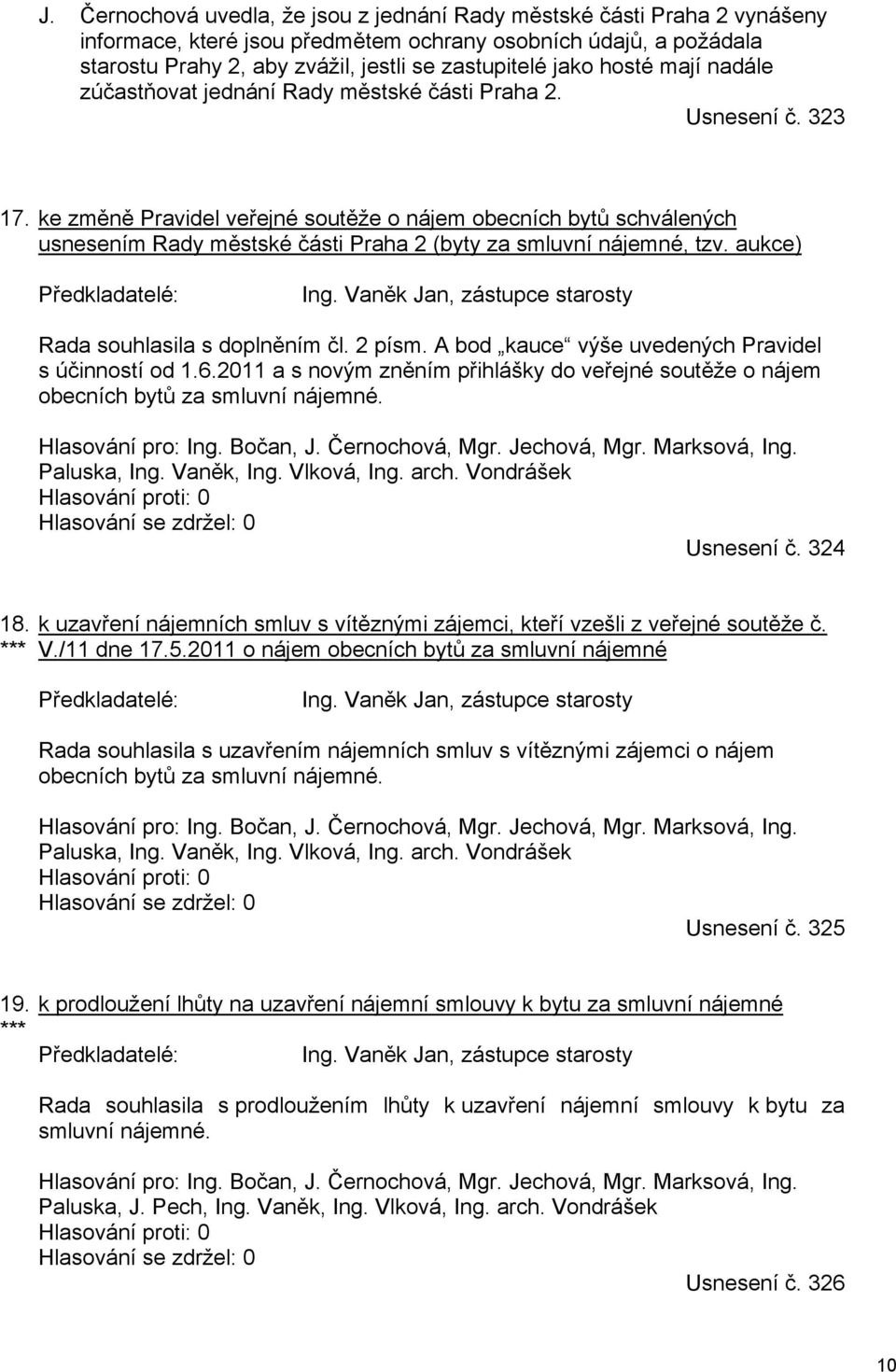 ke změně Pravidel veřejné soutěže o nájem obecních bytů schválených usnesením Rady městské části Praha 2 (byty za smluvní nájemné, tzv. aukce) Předkladatelé: Ing.