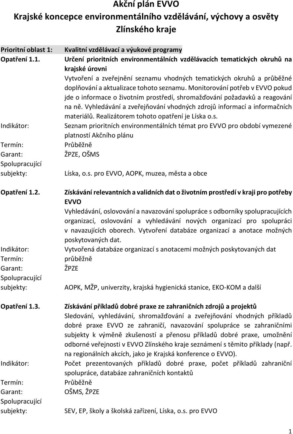 doplňování a aktualizace tohoto seznamu. Monitorování potřeb v EVVO pokud jde o informace o životním prostředí, shromažďování požadavků a reagování na ně.