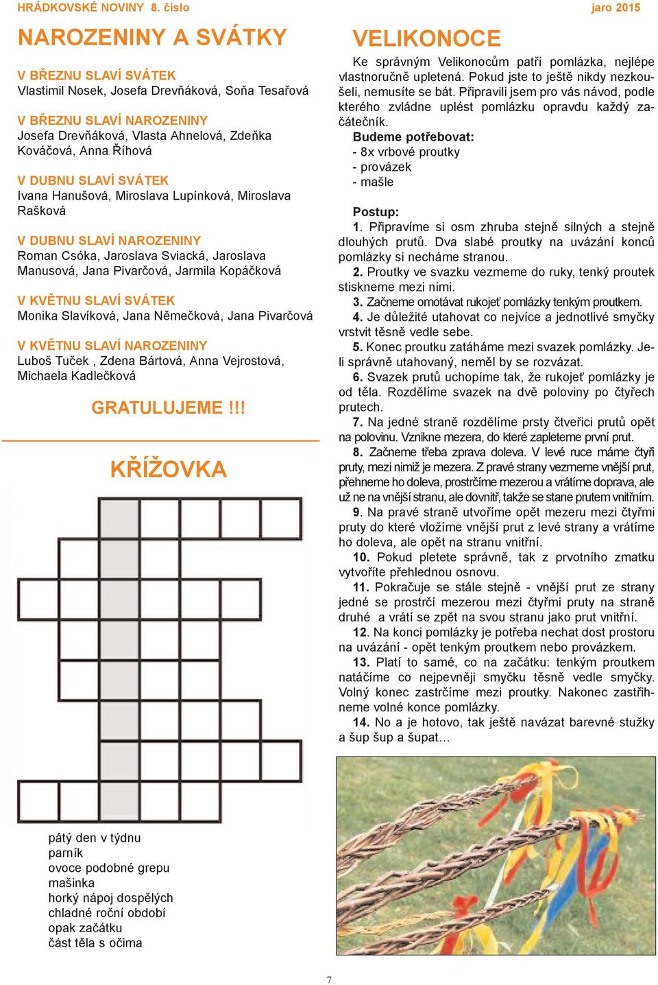 Monika Slavíková, Jana Němečková, Jana Pivarčová V KVĚTNU SLAVÍ NAROZENINY Luboš Tuček, Zdena Bártová, Anna Vejrostová, Michaela Kadlečková GRATULUJEME!