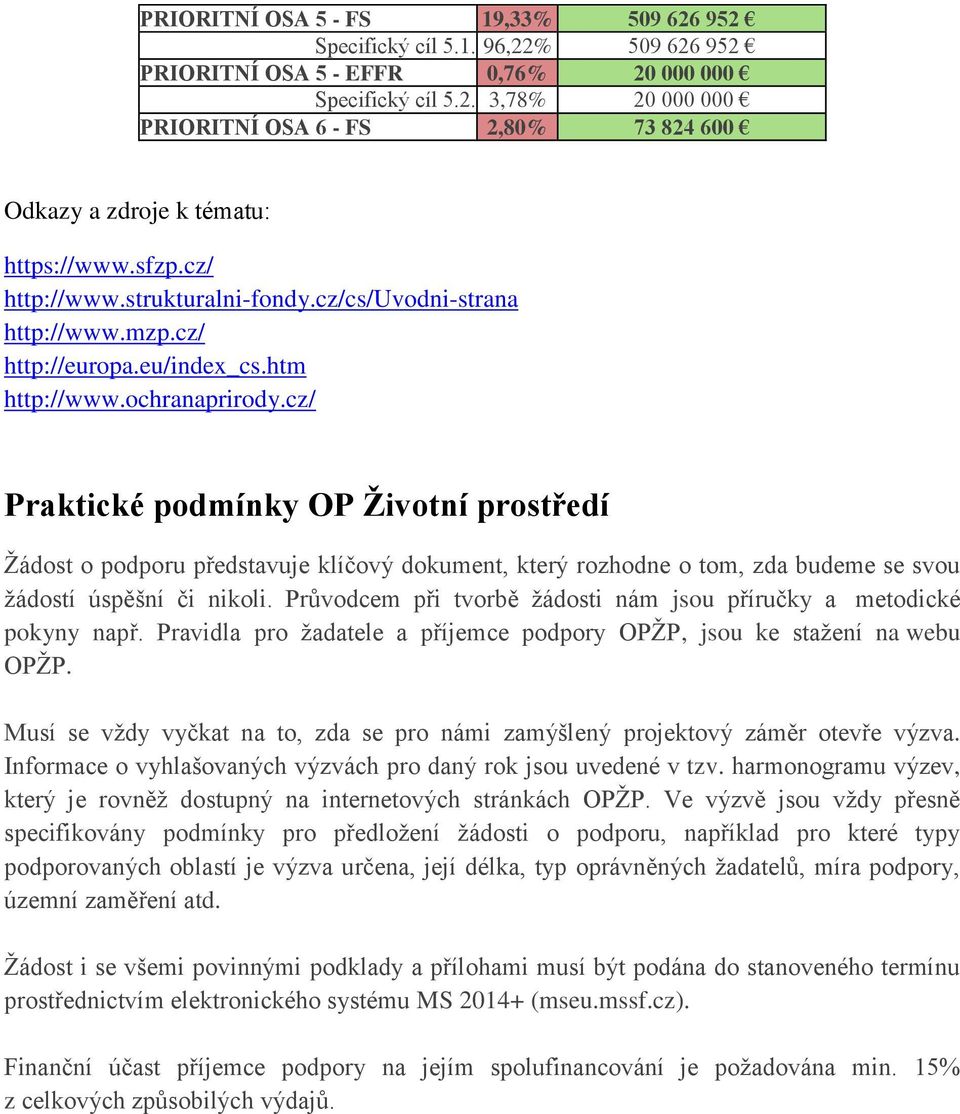 cz/ Praktické podmínky OP Životní prostředí Žádost o podporu představuje klíčový dokument, který rozhodne o tom, zda budeme se svou žádostí úspěšní či nikoli.