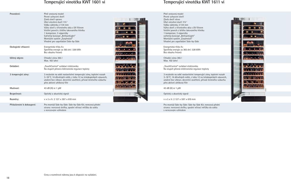 kompresor, 3 výparníky Světelný koncept BrilliantLight Montážní systém EasyInstall Vhodné pro uspořádání Side-by-Side Energetická třída A+ Spotřeba energie za 365 dní: 328 kwh Bez obsahu freonů