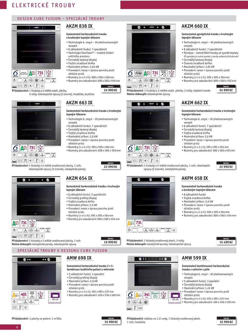 kw Provedení: + úprava povrchu proti otiskům prstů Rozměry (v x š x h): 600 x 560 x 556 mm Rozměry pro zabudování: 600 x 560 x 556 mm -20% 73 l 7 Samostatná pyrolytická trouba s kruhovým topným