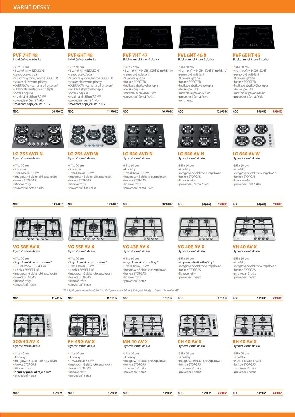 7,2 kw možnost napájení na 230 V šířka 77 cm 4 varné zóny HIGH LIGHT (2 rozšířené) 9 úrovní výkonu funkce BOOSTER maximální příkon,5 kw 4 varné zóny HIGH LIGHT (1 rozšířená) 9 úrovní výkonu funkce