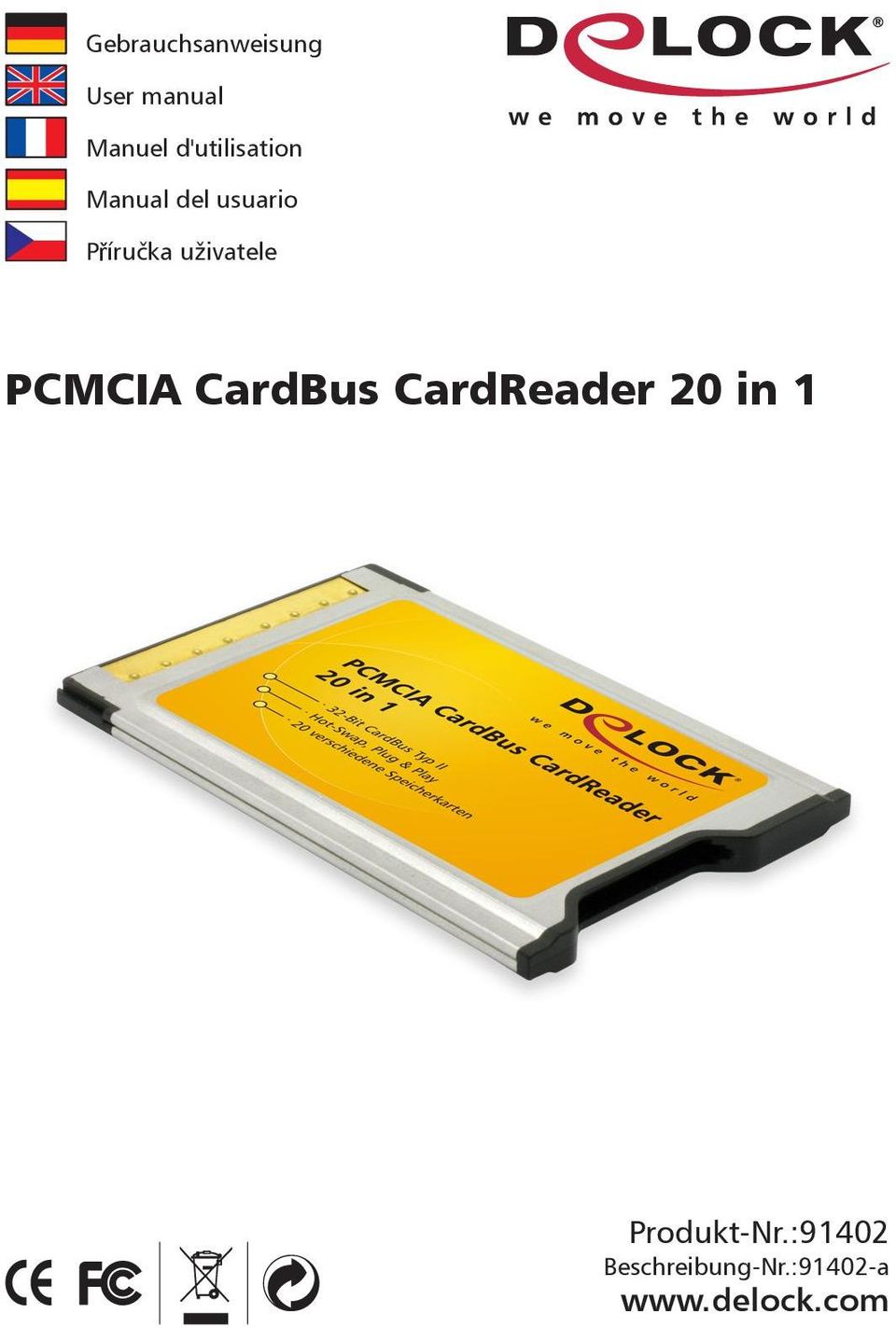 uživatele PCMCIA CardBus CardReader 20 in 1