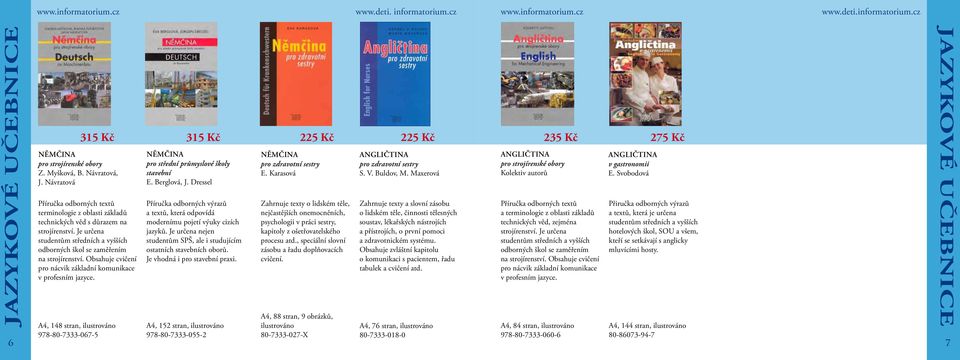 Obsahuje cvičení pro nácvik základní komunikace v profesním jazyce. A4, 148 stran, ilustrováno 978-80-7333-067-5 315 Kč Němčina pro střední průmyslové školy stavební E. Berglová, J.