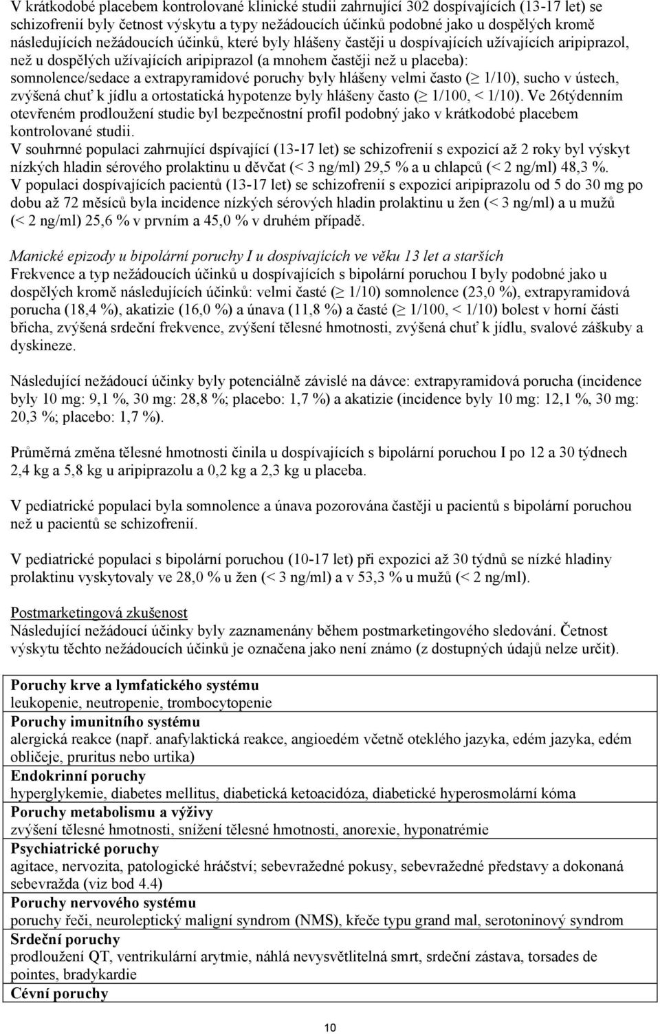 poruchy byly hlášeny velmi často ( 1/10), sucho v ústech, zvýšená chuť k jídlu a ortostatická hypotenze byly hlášeny často ( 1/100, < 1/10).