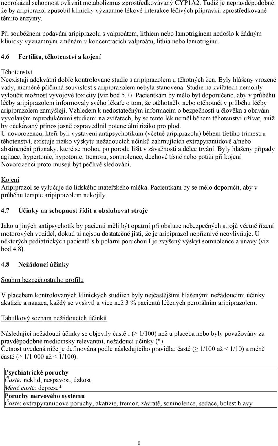 Při souběžném podávání aripiprazolu s valproátem, lithiem nebo lamotriginem nedošlo k žádným klinicky významným změnám v koncentracích valproátu, lithia nebo lamotriginu. 4.