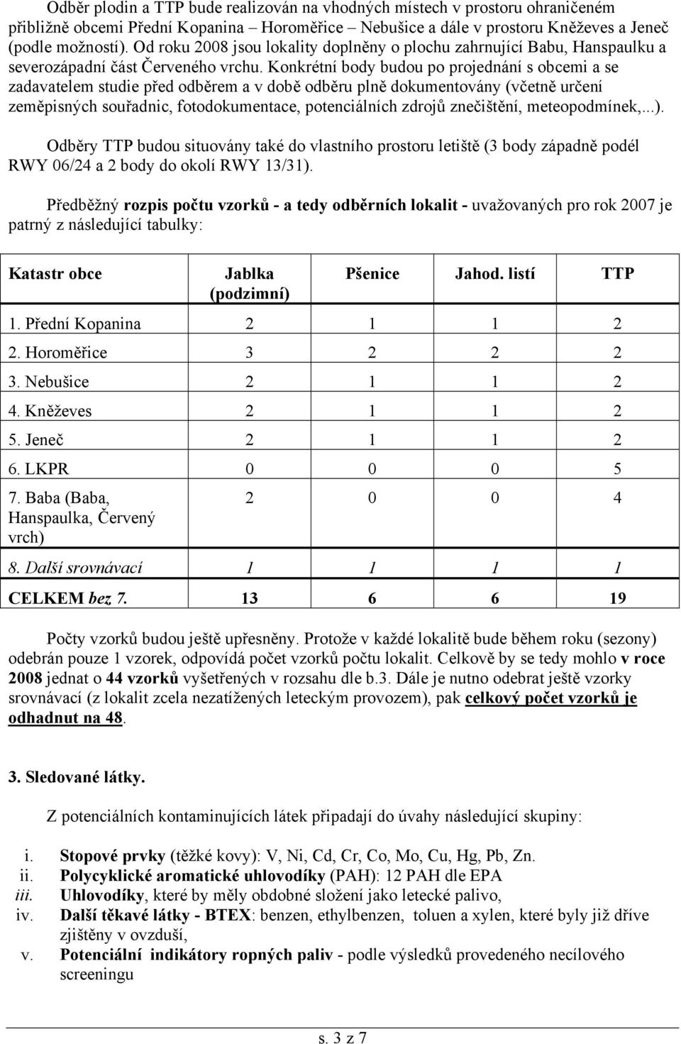 Konkrétní body budou po projednání s obcemi a se zadavatelem studie před odběrem a v době odběru plně dokumentovány (včetně určení zeměpisných souřadnic, fotodokumentace, potenciálních zdrojů