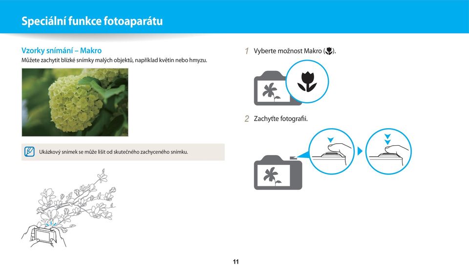 hmyzu. 1 Vyberte možnost Makro ( ). 2 Zachyťte fotografii.