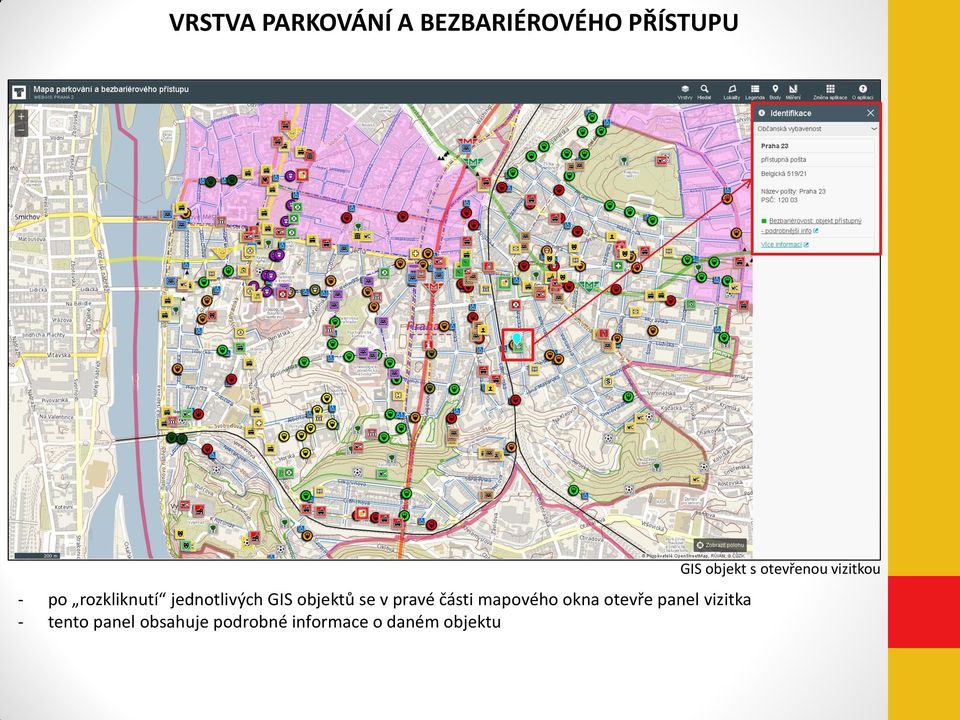 mapového okna otevře panel vizitka - tento panel