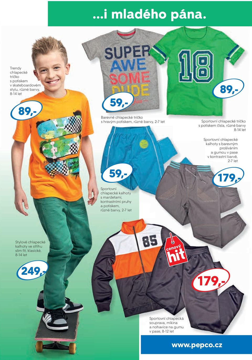 Sportovní chlapecké kalhoty s manžetami, kontrastními pruhy a potiskem, různé barvy, 2-7 let Sportovní chlapecké tričko s potiskem