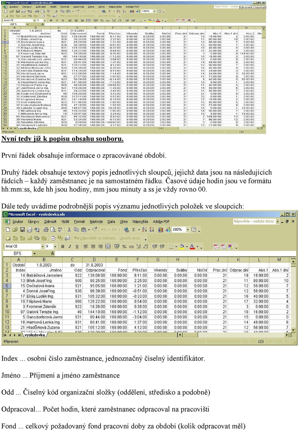 Časové údaje hodin jsou ve formátu hh:mm:ss, kde hh jsou hodiny, mm jsou minuty a ss je vždy rovno 00.