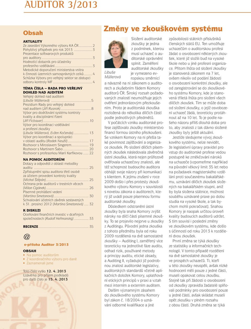.. 4 Schůzka Výboru pro veřejný sektor se zástupci odboru kontroly MF... 4 TÉMA ČÍSLA RADA PRO VEŘEJNÝ DOHLED NAD AUDITEM Veřejný dohled nad auditem (Libuše Müllerová).